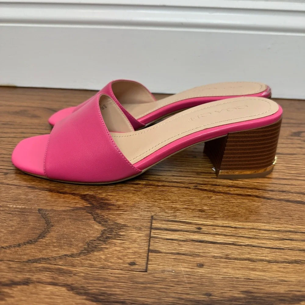 Coach Hot Pink Maggi‎ Sandal Leather Block Heel Slide Size 8.5
